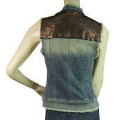 Manila Grace Blue Denim Jeans Sequined shoulders Vest Jacket Gillet sz 40