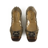 TOD'S Gommino Taupe Suede Beaded Ballerinas Flat Elastic Shoes Rubber Soles 36,5