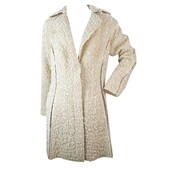 Nina Ricci Off White Ecru Wool Blend Boucle Gold Thread Button Front Coat sz 38