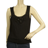 Maurizio Pecoraro Black 100% Cashmere Beaded Sleeveless Camisole cami Top Sz 42