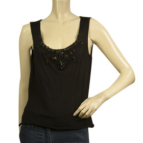 Maurizio Pecoraro Black 100% Cashmere Beaded Sleeveless Camisole cami Top Sz 42