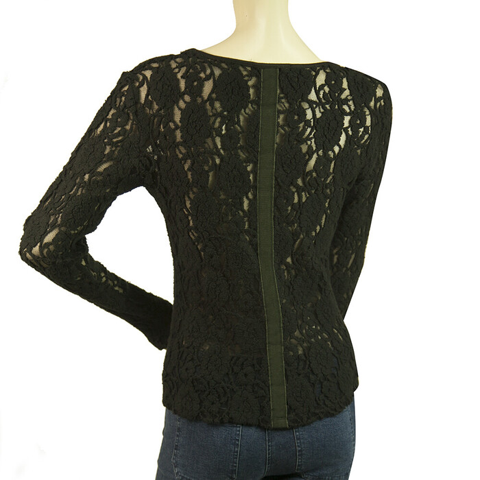 Amber Sakai Black Floral Lace Long Sleeves Top Blouse size 6