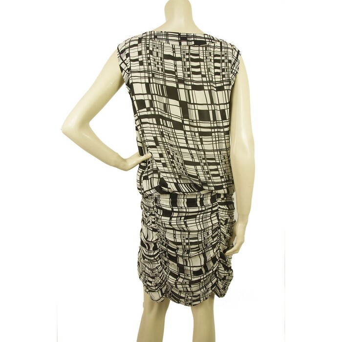 Anna Molinari Geometrical Printed Black White Silk Draped mini Dress