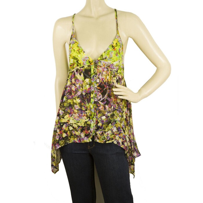 Roberto Cavalli Floral 100% Silk Multicolor Cami Top Sleeveless Blouse size 38
