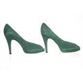 Gianvito Rossi Teal See Green Suede Peep Toe Pumps Slim High Heels Shoes sz 41