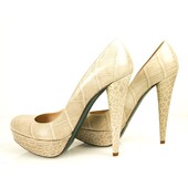 Patrizia Pepe beige croc embossed leather round toe pumps  39