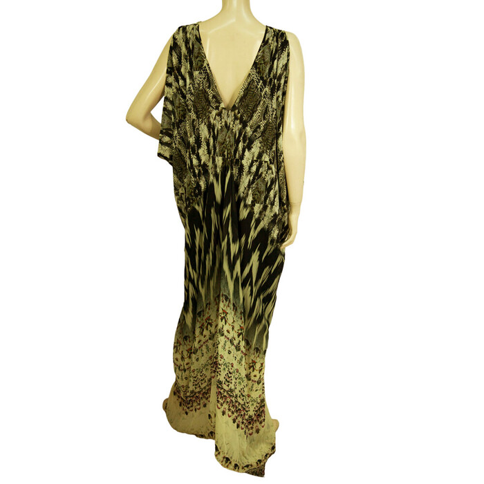 Camilla Ethnic Print Beaded 100% Silk Sleeveless Long Summer Caftan dress