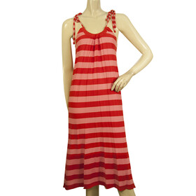 Sonia By Sonia Rykiel 100% silk Knit Red &amp; Pink Stripes Summer Calf Dress