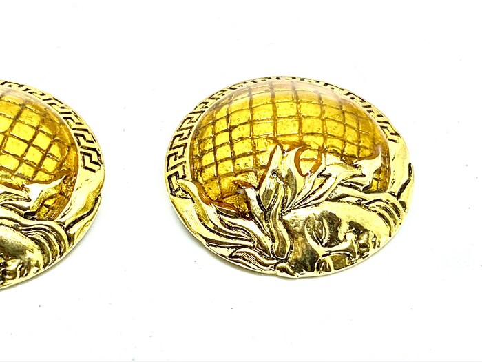 Versace Vintage Half Medusa Head Shank Dome Button with Mustard color lacquer