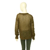 Isabel Marant Green Beige Woolen Mohair Open Knit Perforated Sweater Top size 38