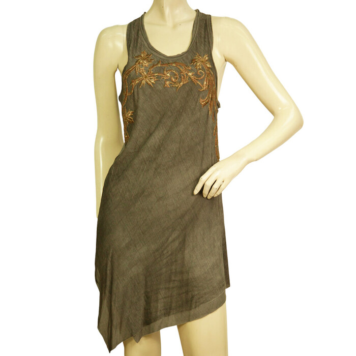 Roberto Cavalli Gray Cotton Embroidered Mini Dress Asymmetric Sleeveless 44