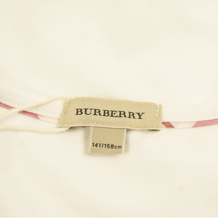 Burberry White Pink Check Shoulder Fitted T- Shirt Top 14 yrs girl or Women XS