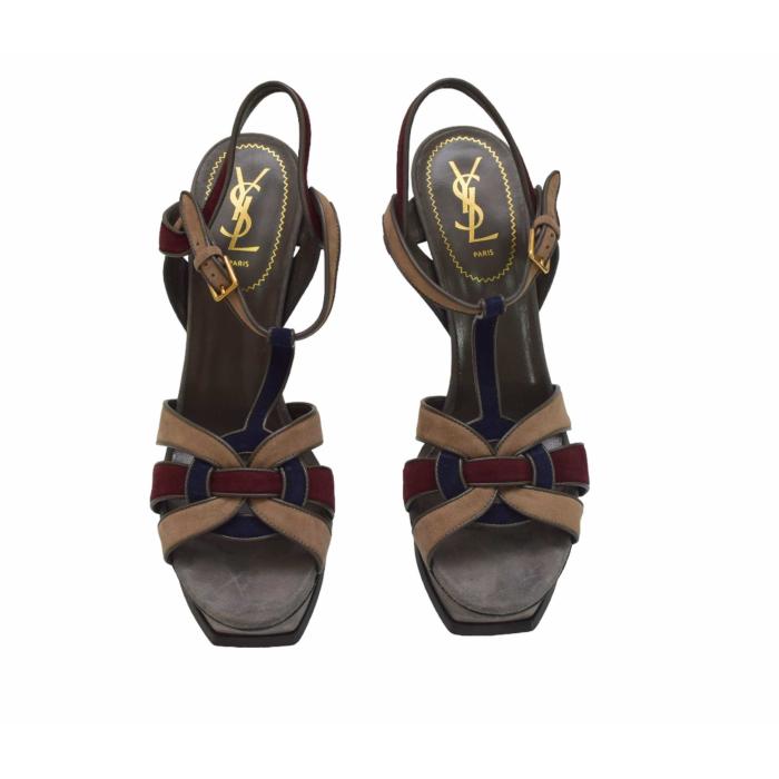 Yves Saint Laurent YSL multicolor Tribute suede leather sz 41 sandals platform