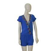 American Retro Fidji Blue Silk Sequins Embroidery Romper Playsuit Shorts size 40