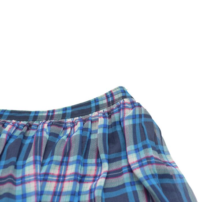 Hollister Blue Check Pleated Elastic Waist Mini Length Skirt Size L , new