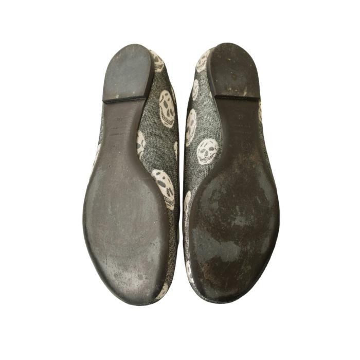 Alexander McQueen Gray Canvas Skulls Ballerinas Flat Shoes Rubber Soles size 40