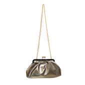 Katerina Psoma Silver Leather Gold Chain Kiss Lock Frame Clutch Bag Handbag