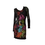 Christian Audigier Black Rhinestone Lady Sheer Mini Bodycon Viscose dress size S