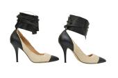 Isabel Marant Gava Beige Raffia Black Leather Ankle Cuff Heel Pumps Shoes 40