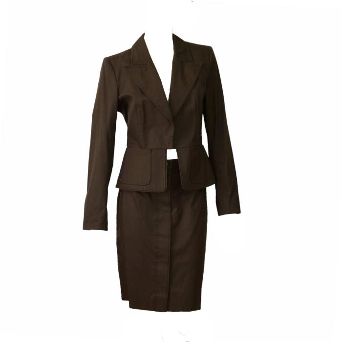 Yves Saint Laurent Vintage Brown Jacket Knee Pencil Skirt Set Suit Size Fr 40