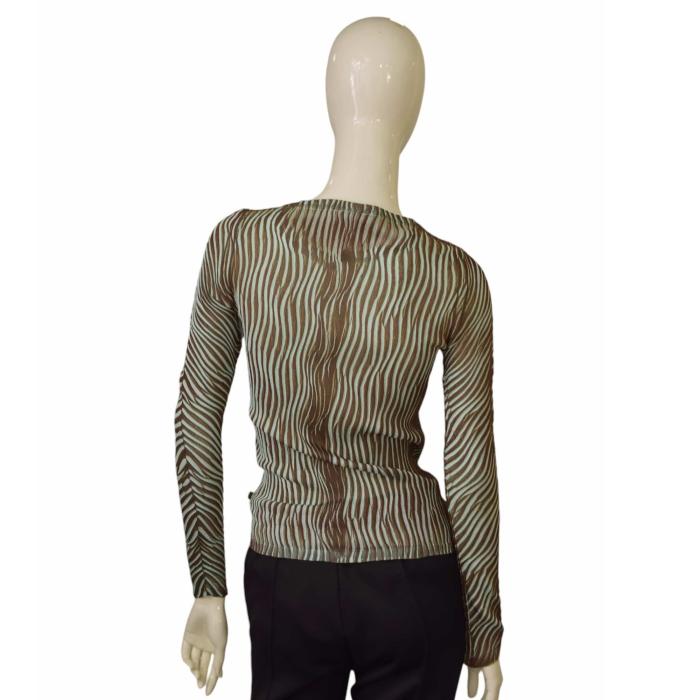 Just Cavalli Blue & Brown Zebra Pattern Fitted Long Sleeve top size 44