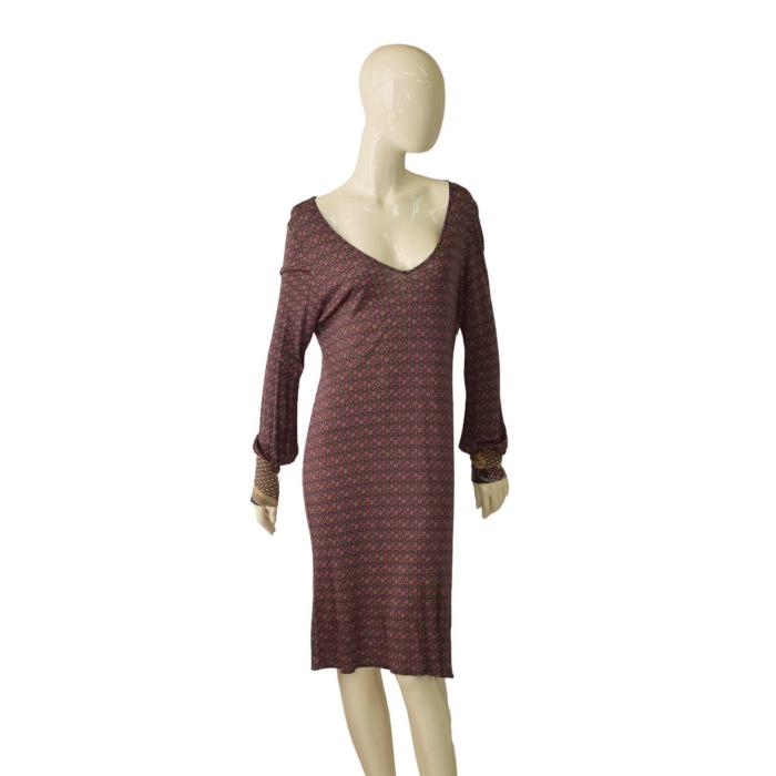 Laleh Fayaz Purple Pink Paisley  Multicolor Long Sleeve Knee Dress