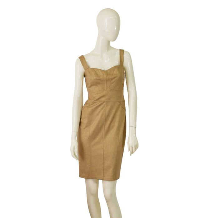 DVF Diane Von Furstenberg Jiwon Beige Gold Woolen Sleeveless Mini Dress size 6