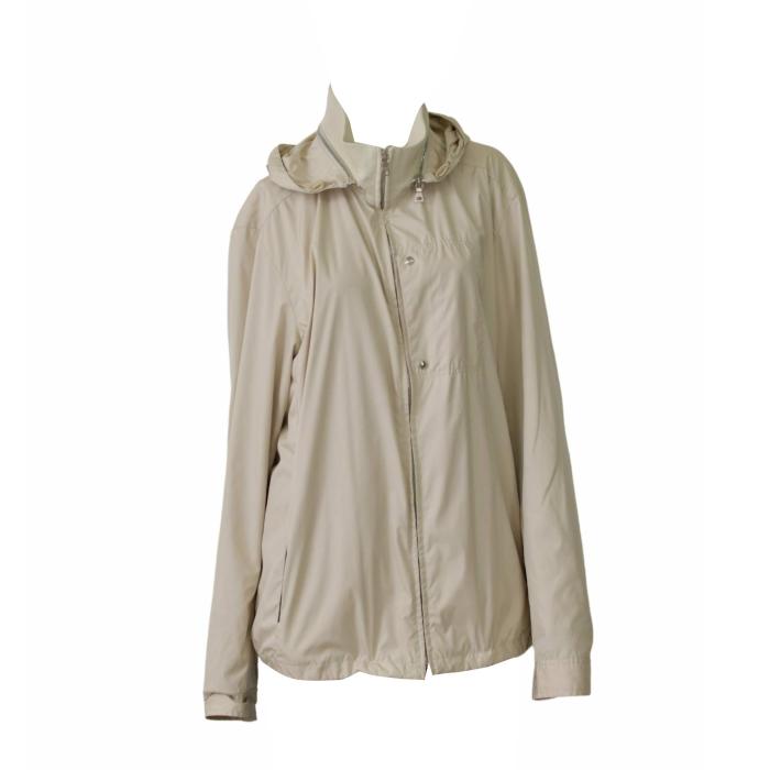 Prada Beige Zipper Front Lightweight Trench Hooded Foldable Jacket size 54