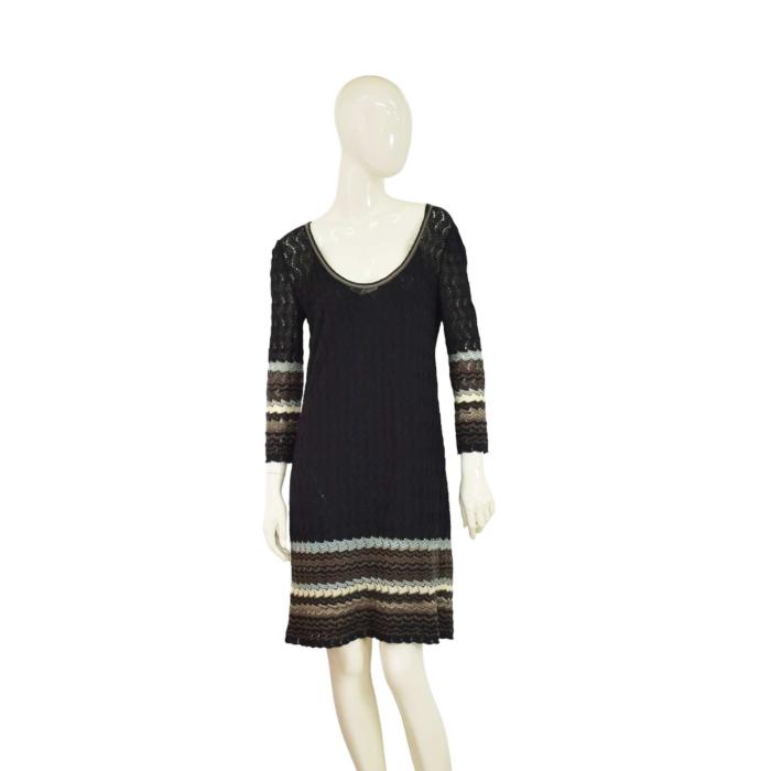 M Missoni Black knitted Striped Hemline Above knee Fit & Flare dress size 46