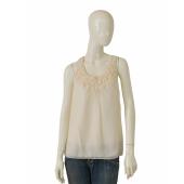 Tibi Cream Draped bib Racer back Sleeveless 100% Silk Tunic Top - Size 4