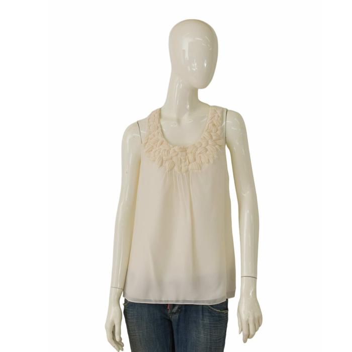 Tibi Cream Draped bib Racer back Sleeveless 100% Silk Tunic Top - Size 4