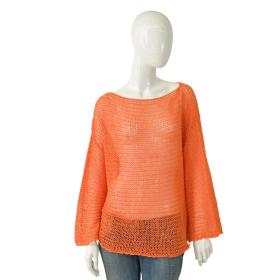 Vicolo Glittery Orange Open Knit Perforated Lightweight Sweater Top