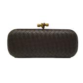 Bottega Veneta black intrecciato woven leather knot clutch bag brass tone harware