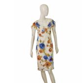 Dolce & Gabbana Blue Roses Floral Knee Length Silk Cap Sleeve Dress SZ 42