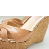 Jimmy Choo Prima Beige Leather Slides Sandals Cork Wedges Platform Mules 37.5