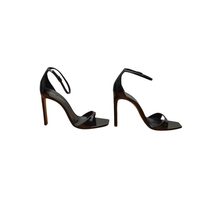 Saint Laurent Amber 110 black patent leather sandals ankle strap sz 39