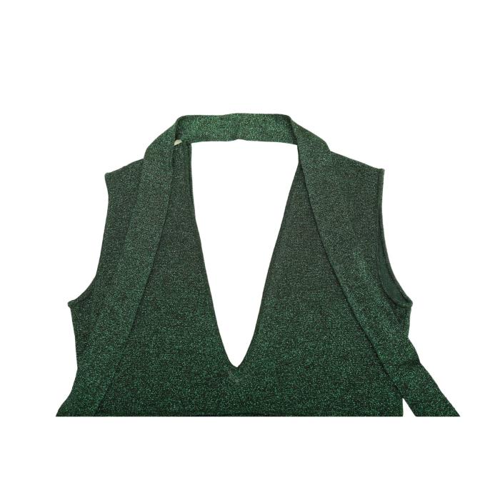 Alessandro Dell' Acqua Glittery Green Sleeveless Tie Neck Top Blouse size 44