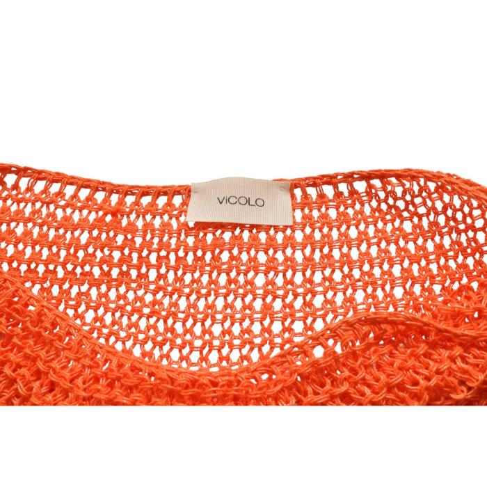 Vicolo Glittery Orange Open Knit Perforated Lightweight Sweater Top