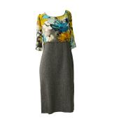 Dolce & Gabbana Silk Floral Woolen Herringbone Knee Length Dress Size 46