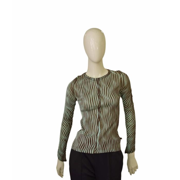 Just Cavalli Blue & Brown Zebra Pattern Fitted Long Sleeve top size 44