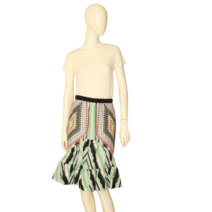 Peter Pilotto Silky Multicolor Flare Ruffled Hemline Length Skirt Size 42