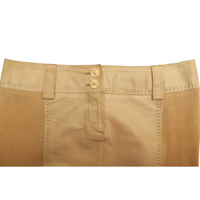Armani Jeans Beige Leather Cotton Knit Unlined Mini Skirt Swap