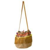 Ruby Yaya Jute & Cotton Fringes Pom Pom Pouch Shoulder Crossbody Bag Summer