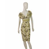 Just Cavalli Green Leaves Floral V - Neckline Knee Length Viscose Dress size 42