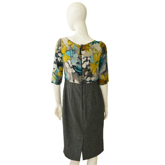 Dolce & Gabbana Silk Floral Woolen Herringbone Knee Length Dress Size 46