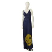 Lauren Moshi Blue Cotton Smiley Happy Face Spaghetti Straps Summer Long dress L