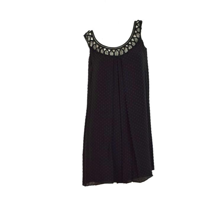 Temperley London Black Silk Cotton "Swiss Dot" Lace Straps Mini Dress size UK 8