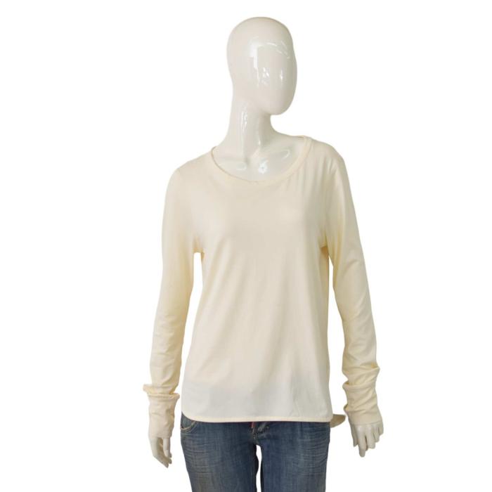 Varley Satin Polyester Cream Long Sleeves Blouse Top Size M