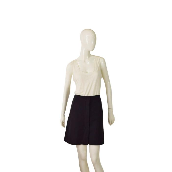 Benetton Black w. Front Zipper Wool Blend A - Line Mini Skirt size 42