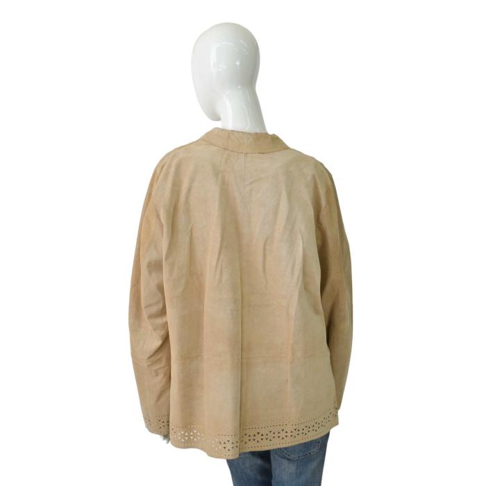 Marina Rinaldi Sport Beige Suede Leather Button Jacket size 27 w. Laser Cuts